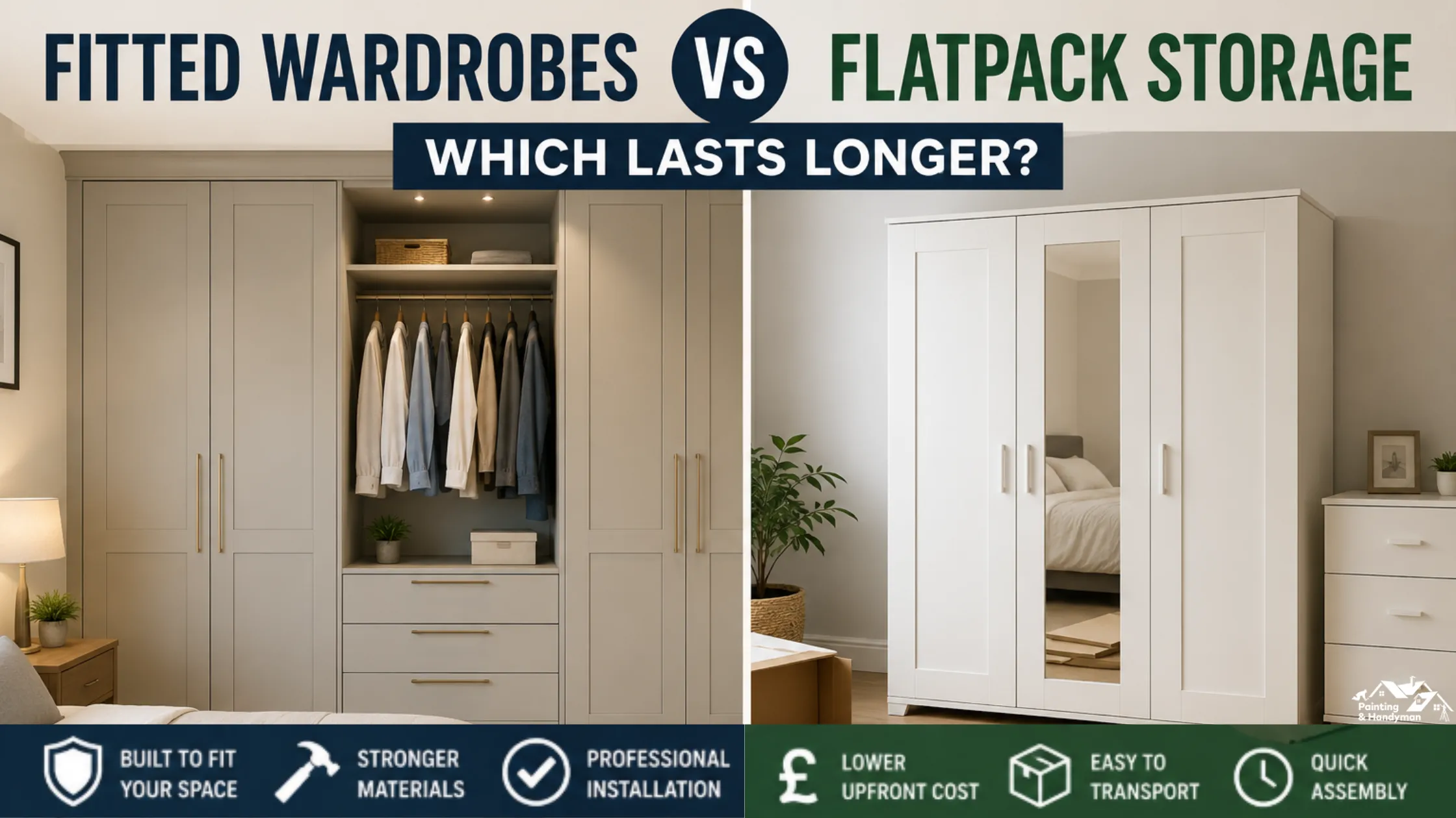 Fitted wardrobes and flatpack storage compared for durability and space efficiency