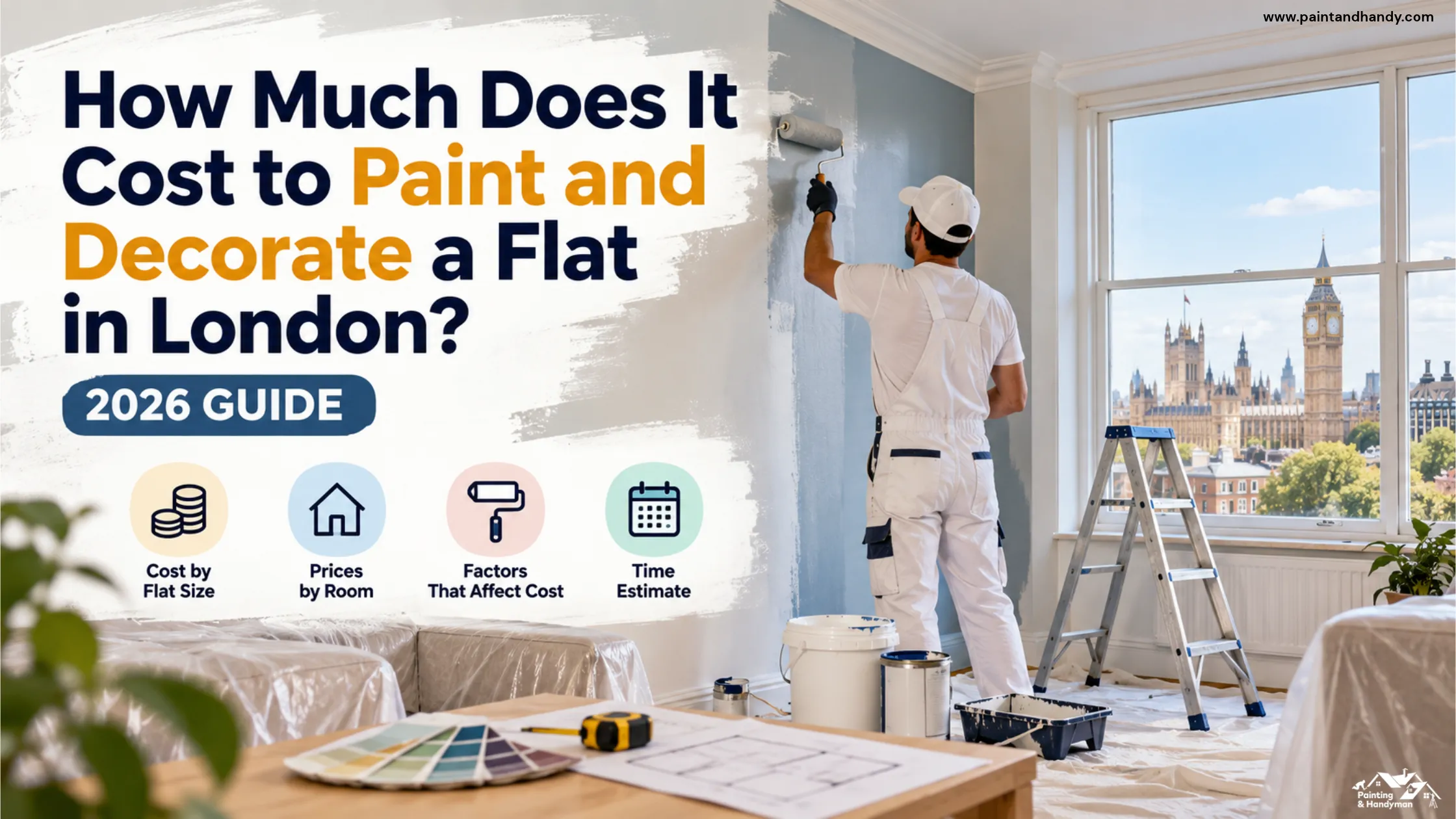 Painter and decorator painting a flat in London